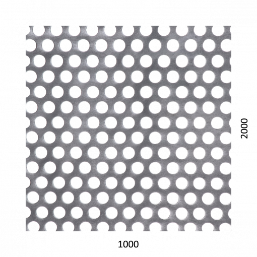 děrovaný plech kruhový přesazený Zn, otvor: ø 10 mm, rozteč: 15 mm, (2000x1000x1 mm)