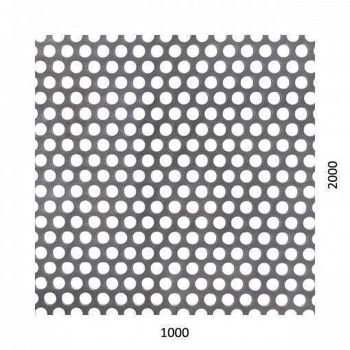 děrovaný plech kruhový přesazený Fe, otvor: ø 6.0 mm, rozteč: 9.0 mm, (2000x1000x1,5 mm)