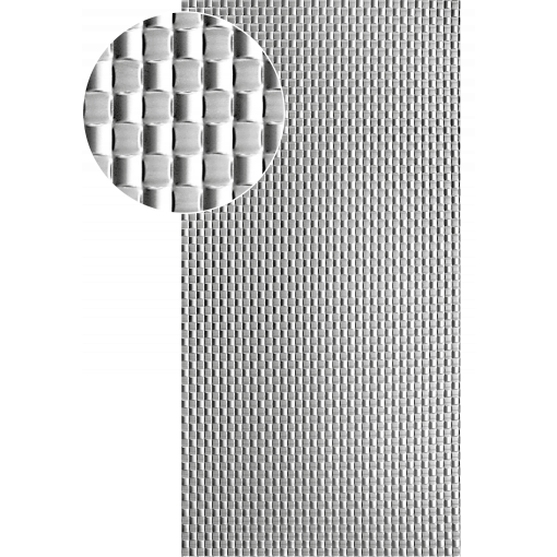 Plech černý 2000 x 1000 x 1,1 mm, lisovaný vzor pletenina PLETENINA 42 x 42 mm, 3D efekt. Skutečný rozměr +/- 5%