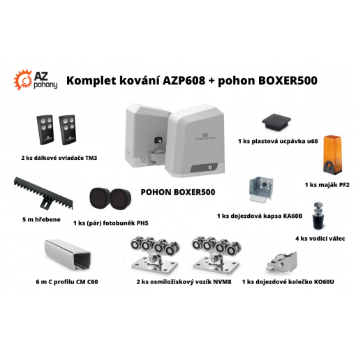 Sada kování AZP608 + pohon BOXER500 IoT až do 5,5 m průjezdu