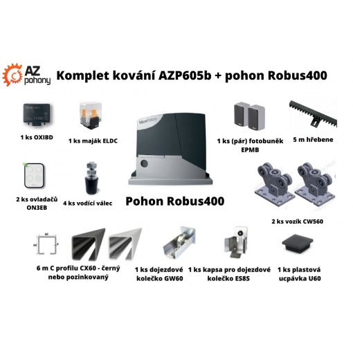 Sada kování AZP605b + pohon ROBUS400 do 4 m průjezdu