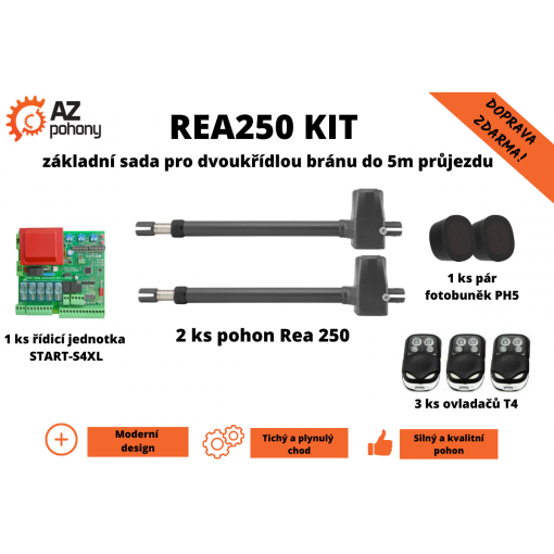 REA250 KIT - základní sada pohonu pro dvoukřídlou bránu do 5m průjezdu