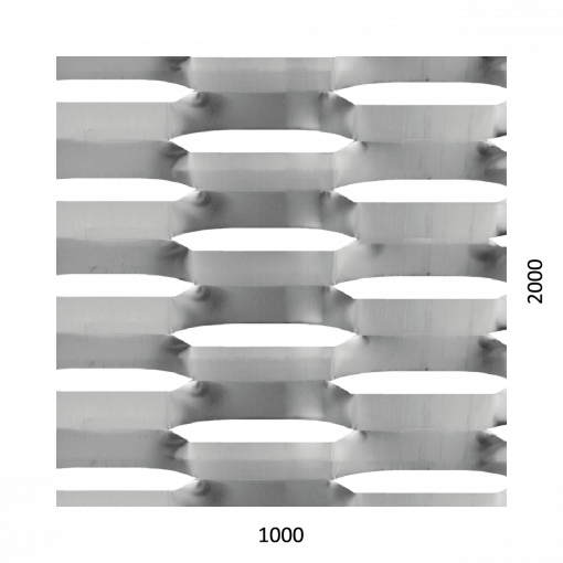 Tahokov AL, šestihranné oko, neválcované: 225x52 mm, můstek: 24 mm (1000x2000x2 mm), orientace oka: rozměr oka 225 mm je rovnoběžný s rozměrem tabule 1000 mm