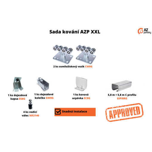 AZPXXL - KOVÁNÍ AZP XXL do hmotnosti brány 1200 kg a až do 8,5 m průjezdu, černý c profil - AZPXXL-ZN - KOVÁNÍ AZP XXL do hmotnosti brány 1200 kg a až do 8,5 m průjezdu, černý c profil