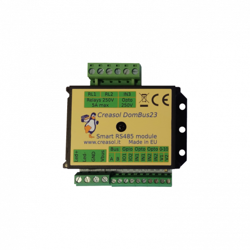 Creasol DomBus23: Modul Smart Home s 2x relé, 1x mosfet, určen pro Home Assistant a Domoticz