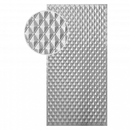 Plech oceľový pozinkovaný DX51D, rozmer 2000x1000x1,2mm +/- 0.5%, lisovaný vzor - IHLAN 66x46mm, 3D efekt