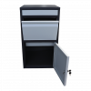 Box na balíky (410x385x720mm) s přepadovou lištou na ochranu balíků, tloušťka 0.8mm) velikost balíku: 320x300x180mm, barva: Černé tělo + bílý vhod