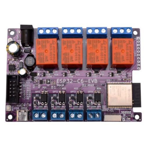 EspEasy, Home Assistant Olimex ESP32-C6-EVB vývojová deska s ESP32, 4xrelé, 4xoptoizolované vstupy
