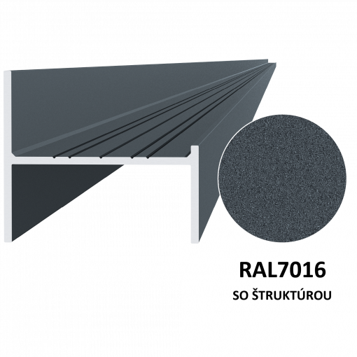 Hliníkový UT profil 50x44x6000 mm, materiál EN AW-6060 T66, hliník s povrchovou úpravou, práškový lak se strukturou, antracit RAL7016, cena za KUS