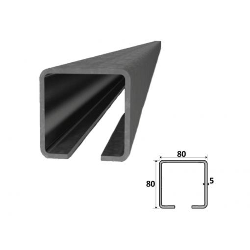 C80 - černý nosný velký C profil 80x80x5 mm pro samonosné posuvné brány - 6-metrový kus C80 černý nosný velký C profil 80x80x5 mm pro samonosné posuvné brány