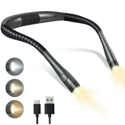 LED nákrční lampa na čtení h_t192k, černá, USB nabíjení