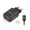Chytrá síťová nabíječka ALIGATOR 2.4A, 2xUSB, smart IC, černá, kabel pro iPhone/iPad 2A