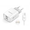 Chytrá síťová nabíječka ALIGATOR 2.4A, 2xUSB, smart IC, bílá, kabel pro iPhone/iPad 2A
