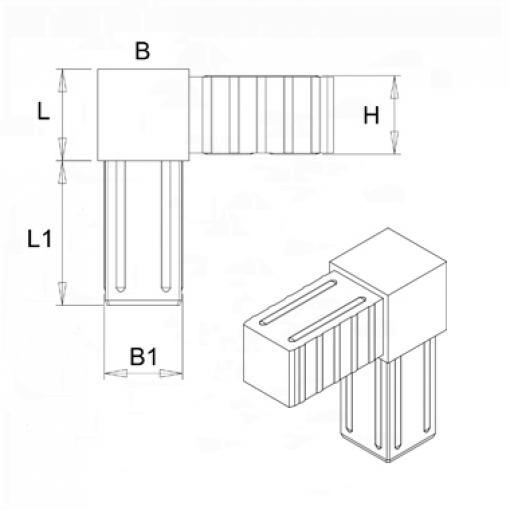 Plastová spojka v tvare L do profilu velikosti 20x20x1.5 mm