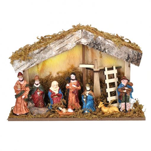 Solight LED dřevěný betlém podsvícený, 26x17cm, 6x LED, 2x AA - 1V276