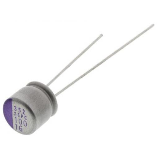 Kondenzátor 100μF ±20% 24mΩ 16V dc Průchozí otvor Polymer řada OS-CON Panasonic