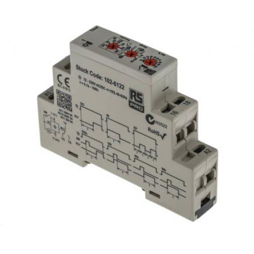 RS PRO Časovací relé, řada: LMMT Lišta DIN SPDT 1kontaktové 230 V dc 24 to 230 V ac Multifunkční funkce Šroub 0.1 s to