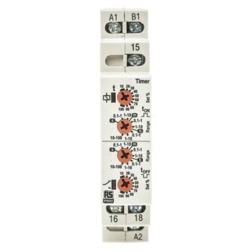 RS PRO Časovací relé, řada: LART Lišta DIN SPDT 1kontaktové 230 V dc 24 to 230 V ac 2 funkce Šroub 0.1 s to 100 h
