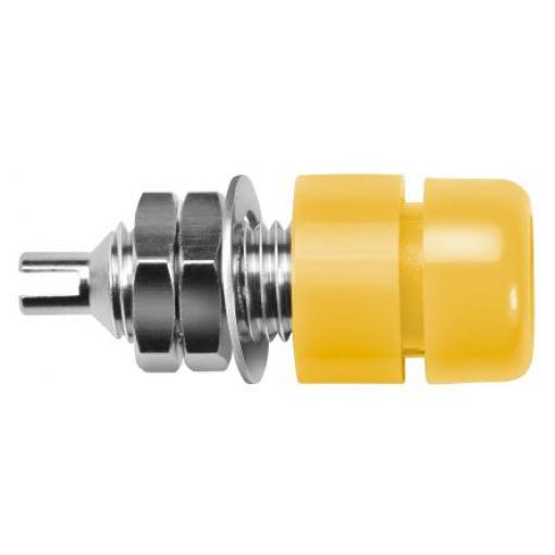 Schutzinger Zásuvka na banánky, 4 mm, Žlutá, Vnitřní Pájecí, materiál kontaktu: Mosaz, délka: 22.8 mm Zásuvka na banánky