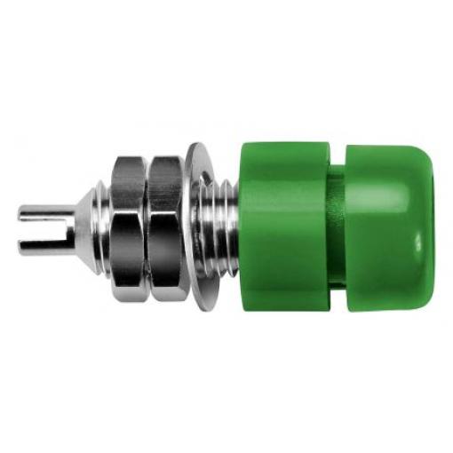 Schutzinger Zásuvka na banánky, 4 mm, Zelená, Vnitřní Pájecí, materiál kontaktu: Mosaz, délka: 22.8 mm Zásuvka na