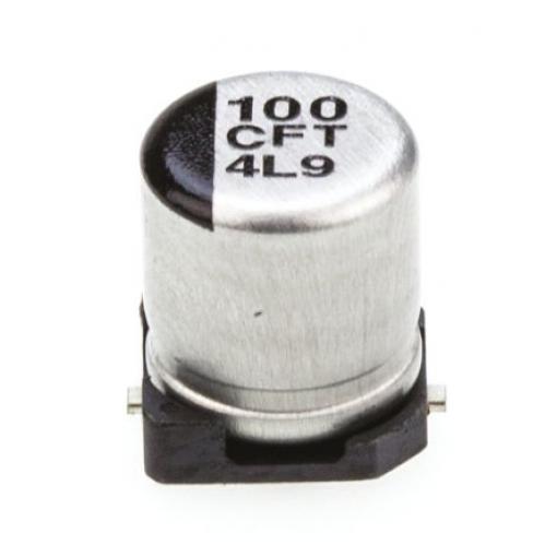 Hliníkový elektrolytický kondenzátor, řada: FT 100 μF 20 % Pájecí 360mΩ 16 V dc, Povrchová montáž 1000 AEC-Q200