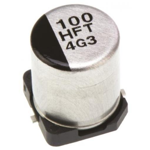 Hliníkový elektrolytický kondenzátor, řada: FT 100 μF 20 % Pájecí 340mΩ 50 V dc, Povrchová montáž 900 AEC-Q200 Panasonic