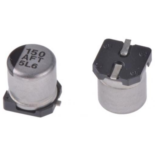 Kondenzátor, řada: FT SMD 150 μF 20 % Pájecí 360mΩ 10 V dc, Povrchová montáž 1000 AEC-Q200 Panasonic