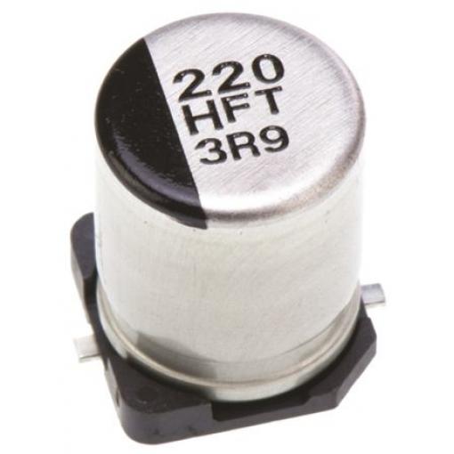 Hliníkový elektrolytický kondenzátor, řada: FT 220 μF 20 % Pájecí 180mΩ 50 V dc, Povrchová montáž 500 AEC-Q200 Panasonic
