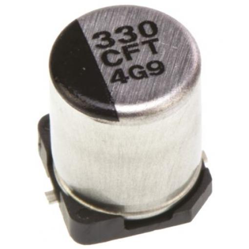 Hliníkový elektrolytický kondenzátor, řada: FT 330 μF 20 % Pájecí 0.16Ω 16 V dc, Povrchová montáž AEC-Q200 Panasonic