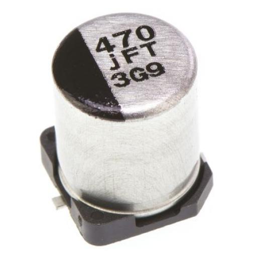 Kondenzátor, řada: FT SMD 470 μF 20 % Pájecí 0.16Ω 6.3 V dc, Povrchová montáž AEC-Q200 Panasonic