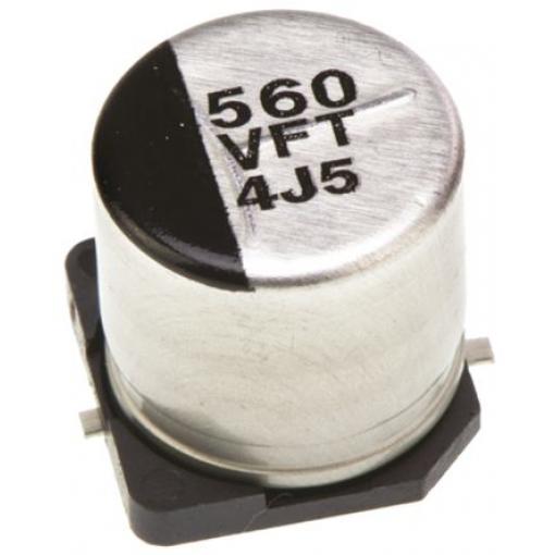 Hliníkový elektrolytický kondenzátor, řada: FT 560 μF 20 % Pájecí 60mΩ 35 V dc, Povrchová montáž 500 AEC-Q200 Panasonic