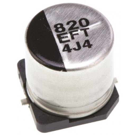 Kondenzátor, řada: FT SMD 820 μF 20 % Pájecí 0.06Ω 25 V dc, Povrchová montáž AEC-Q200 Panasonic