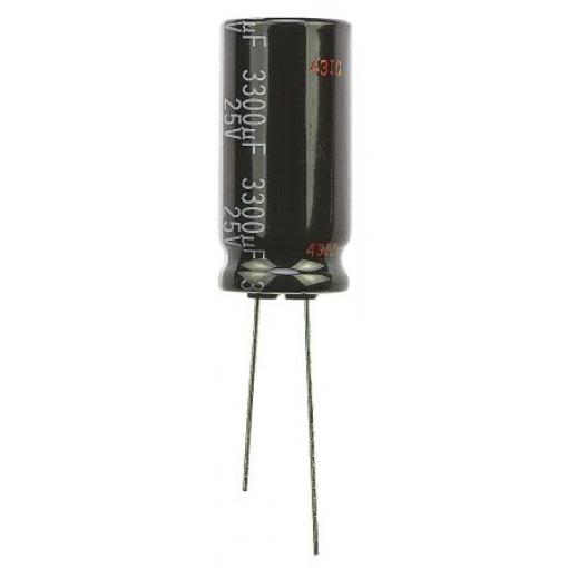 Kondenzátor, řada: HD RADIAL 3300 μF ±20 % 25 V dc Radiální vedení, Průchozí otvor AEC-Q200 Panasonic