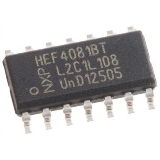 Nexperia HEF4081BT,652, počet kanálů: 4 Buffer a linkový budič AND 4000, počet kolíků: 14 kolíkový, SOIC