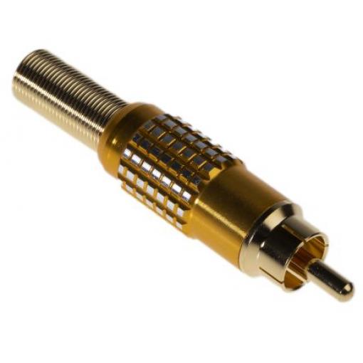 RS PRO Zástrčka RCA, orientace těla: Rovný, Žlutá, Kabel, pokovení: Zlatá, materiál kontaktu: Mosaz, materiál pouzdra: