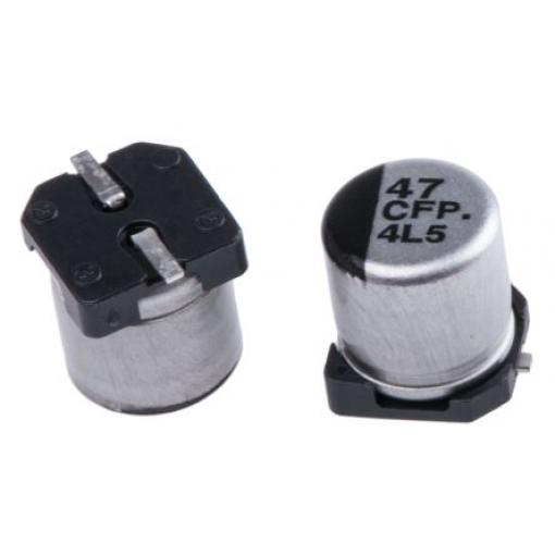 Kondenzátor, řada: FP SMD 47 μF 20 % Pájecí 360mΩ 16 V dc, Povrchová montáž 1000 AEC-Q200 Panasonic