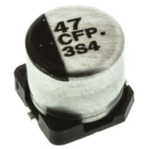 Kondenzátor, řada: FP SMD 47 μF 20 % Pájecí 260mΩ 16 V dc, Povrchová montáž 1000 AEC-Q200 Panasonic