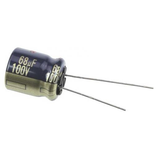 Kondenzátor, řada: FC Radial 68 μF ±20 % 230mΩ 100 V dc Radiální vedení, Radiální, Průchozí otvor AEC-Q200 Panasonic