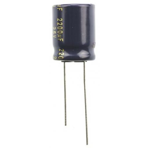Kondenzátor, řada: FK Radial 2200 μF ±20 % 25 V dc Radiální vedení, Radiální, Průchozí otvor AEC-Q200 Panasonic
