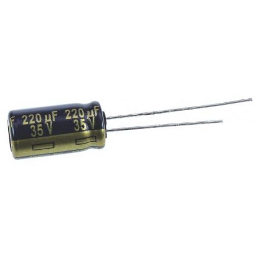 Kondenzátor, řada: FC Radial 220 μF ±20 % 85mΩ 35 V dc Radiální vedení, Radiální, Průchozí otvor AEC-Q200 Panasonic