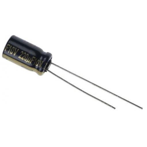 Kondenzátor, řada: FC Radial 220 μF ±20 % 350mΩ 10 V dc Radiální vedení, Radiální, Průchozí otvor AEC-Q200 Panasonic