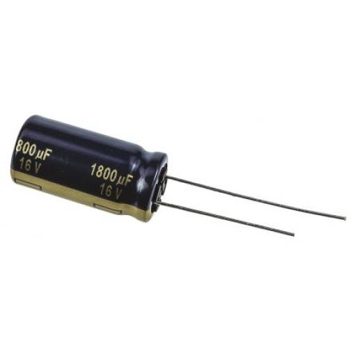 Kondenzátor, řada: FC Radial 1800 μF ±20 % 30mΩ 16 V dc Radiální vedení, Radiální, Průchozí otvor AEC-Q200 Panasonic