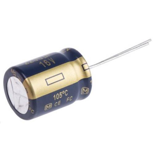 Kondenzátor, řada: FC Radial 2200 μF ±20 % 29mΩ 16 V dc Radiální vedení, Průchozí otvor AEC-Q200 Panasonic