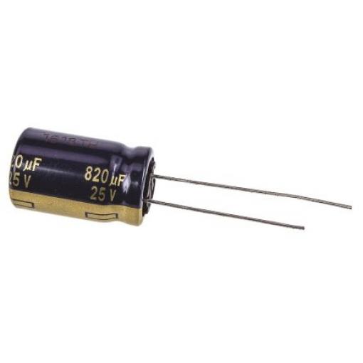 Kondenzátor, řada: FC Radial 820 μF ±20 % 38mΩ 25 V dc Radiální vedení, Průchozí otvor AEC-Q200 Panasonic