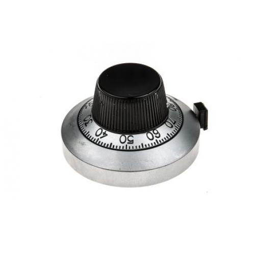 Knoflík potenciometru Stříbrná 46 mm Průměr knoflíku, barva ukazatele: Černá barva ukazatele 6.35 mm hřídel Vishay