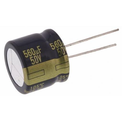 Kondenzátor, řada: FC Radial 560 μF ±20 % 68mΩ 50 V dc Radiální vedení, Radiální, Průchozí otvor AEC-Q200 Panasonic