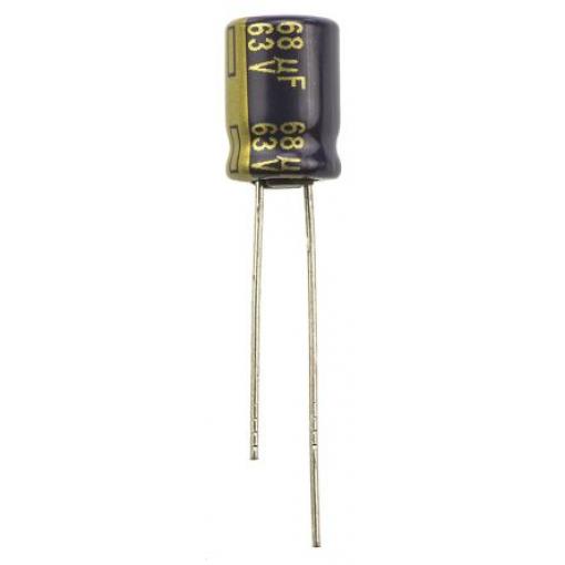 Kondenzátor, řada: FC Radial 68 μF ±20 % 342mΩ 63 V dc Radiální vedení, Průchozí otvor AEC-Q200 Panasonic