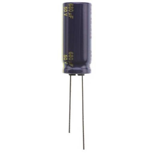 Kondenzátor, řada: FC Radial 680 μF ±20 % 40mΩ 50 V dc Radiální vedení, Průchozí otvor AEC-Q200 Panasonic