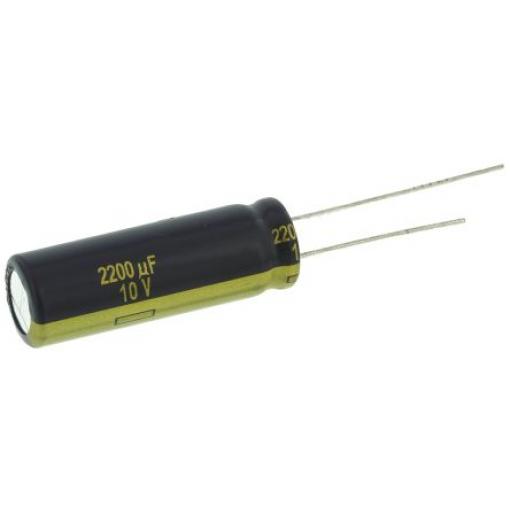 Kondenzátor, řada: FC Radial 2200 μF ±20 % 35mΩ 10 V dc Radiální vedení, Průchozí otvor AEC-Q200 Panasonic