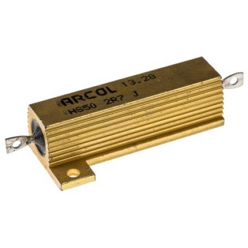 Rezistor pro montáž na rám, řada: HS50 2.7 Ω ±5 % HS50 2R7 J 50 W, Hliník, Axiální Vinutý Arcol